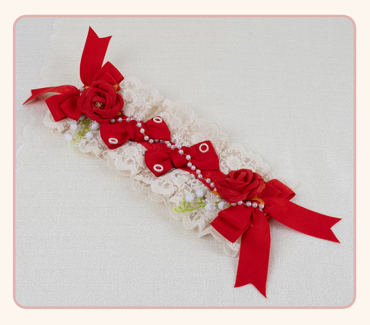 Stardust Rose - Rose Heart - Lace Headband with Rose and Heart Details