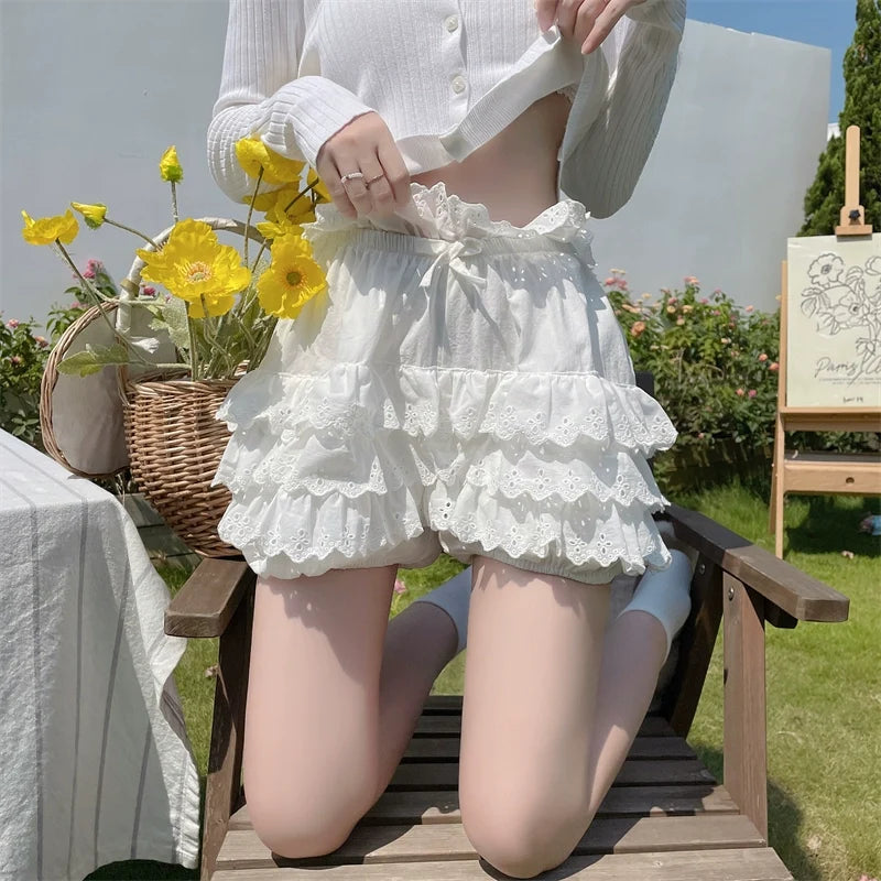 Sugar Girl - Cotton Lolita Bloomers - Tiered Hem Cake Shorts Neckwear