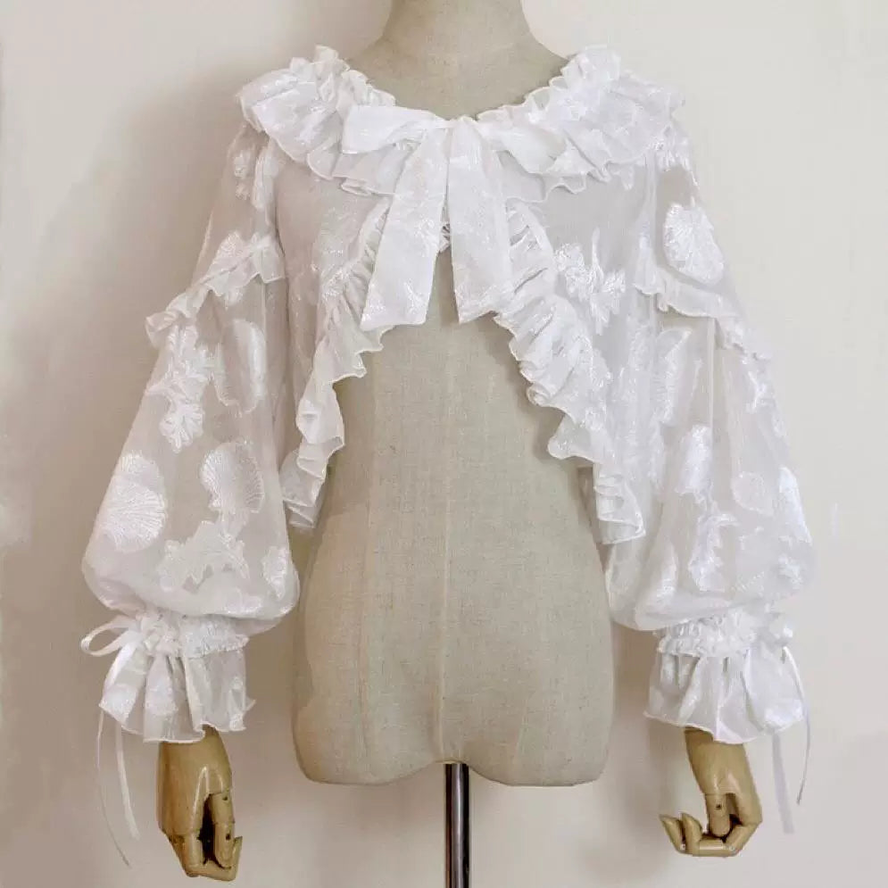 Sweetheart Dream Machine - Shell Sea Summer - Cardigan with lantern sleeves and bow ties