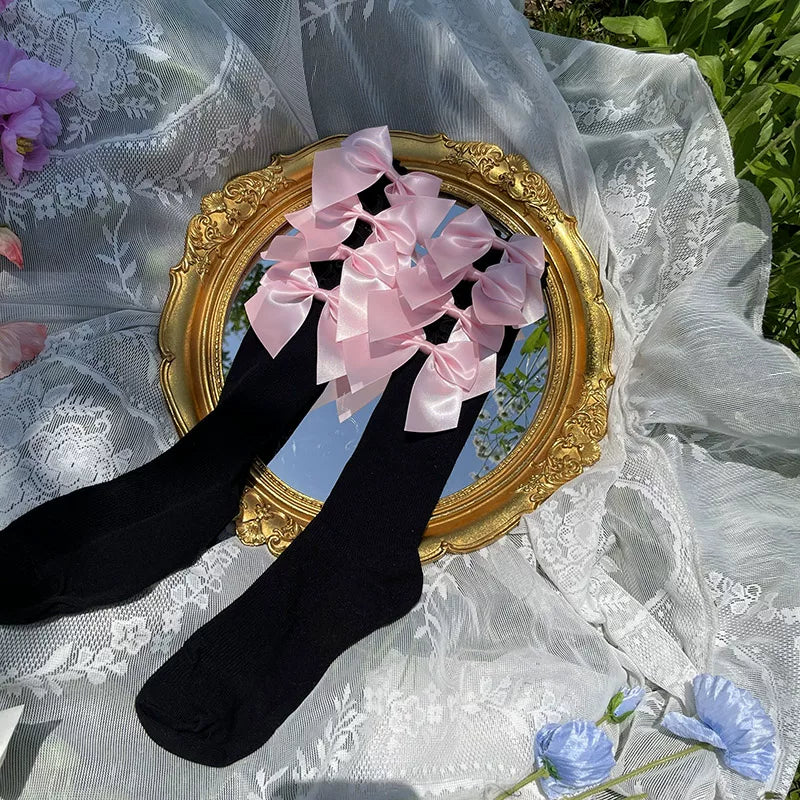 Sock Noble - Ribbon Cutout - Mid-Calf Slouch Socks with Ruffle Edges