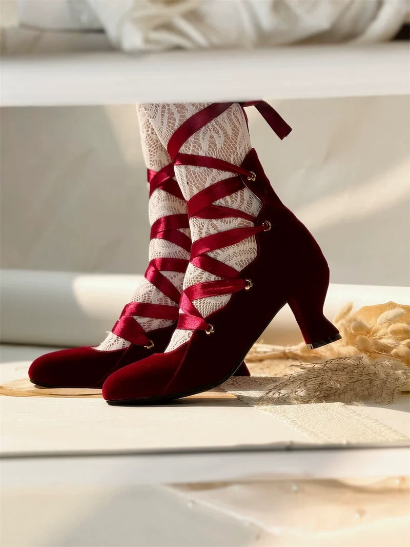 MR.Qiutian - Forbidden Dance - Velvet Lolita Shoes with Adjustable Lace-Up Straps - product detail 9