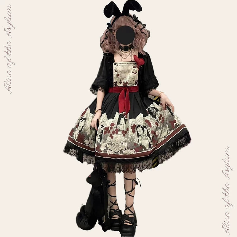 囚鸟旅店‖疯人院爱丽丝‖现货‖Lolita睡衣裙冰丝可爱柄图套头op