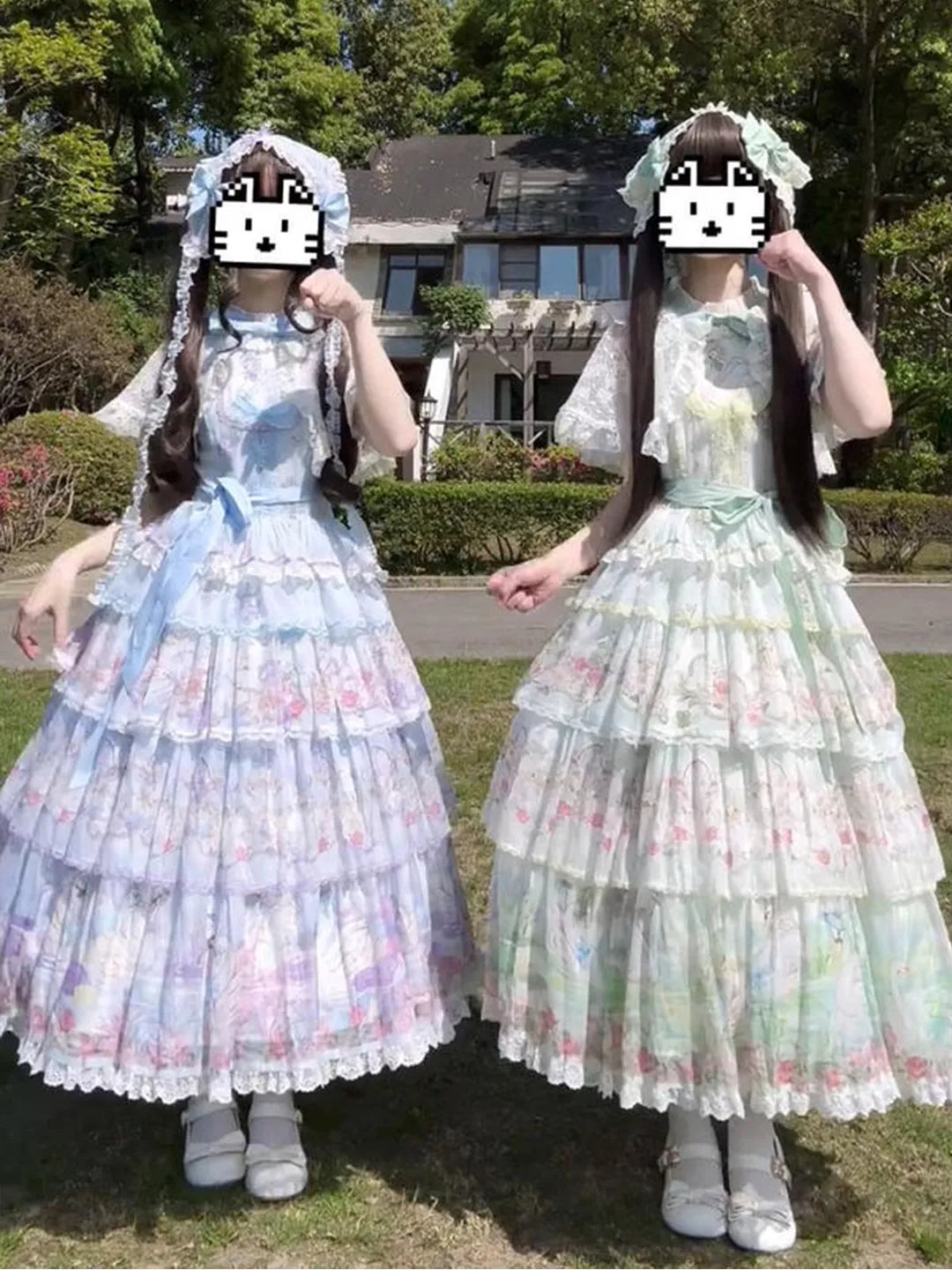 Creamy - Blue-Green Swan - JSK Dress with Shawl and Headscarf