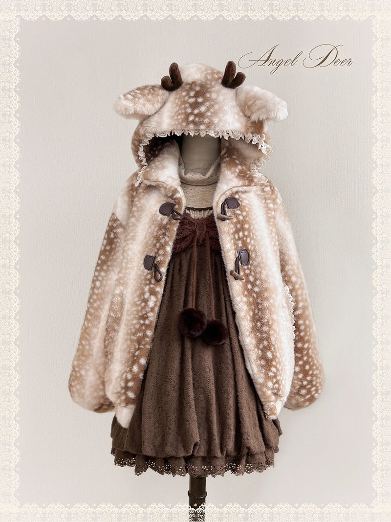 Tan Tuan Deer-Print Faux-Fur Hooded Toggle Coat — Coat - Faceless Version, Ready-Stock Option