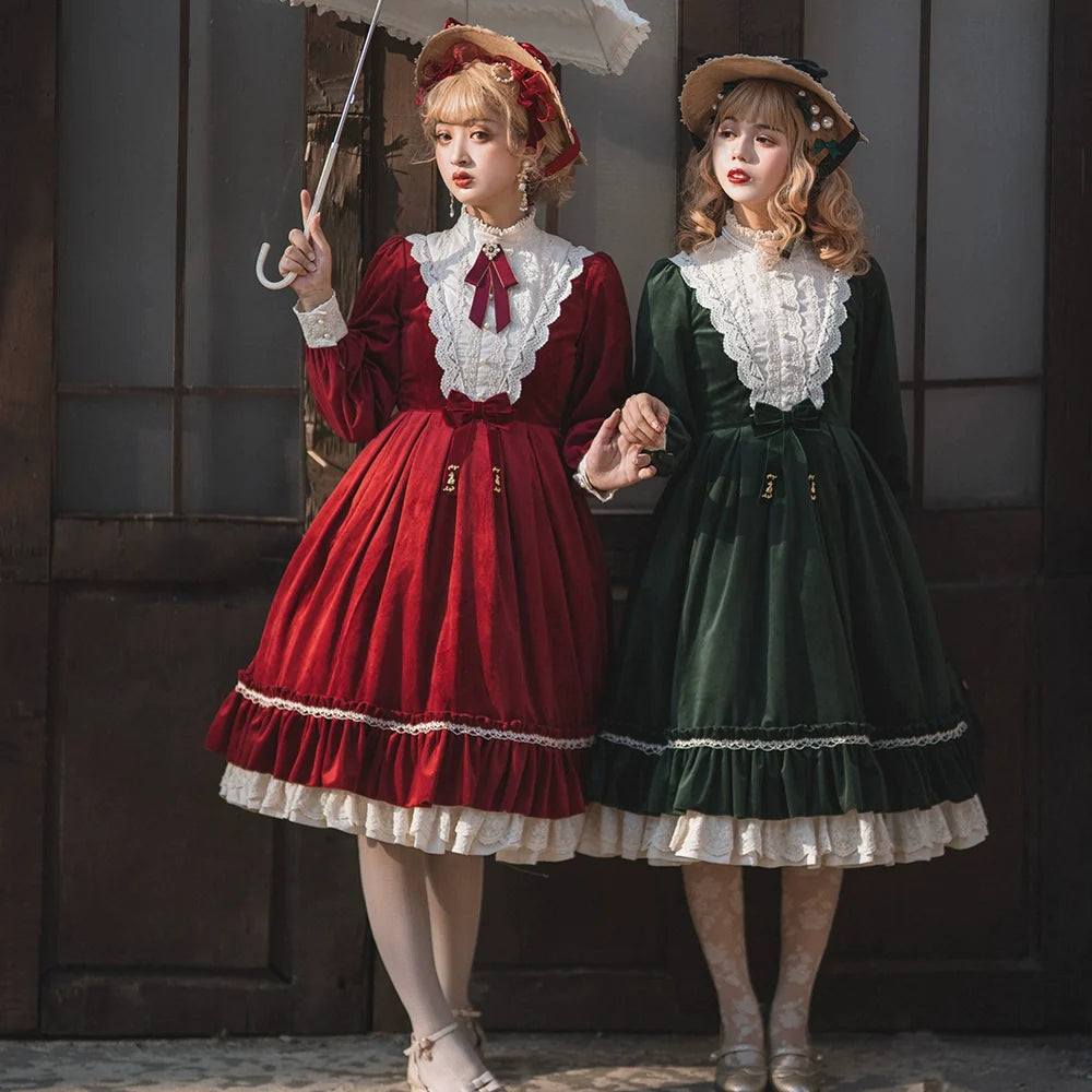 Miss Point - Customized Lolita Dress Vintage - Elegant Velvet OP Dress OP Dress