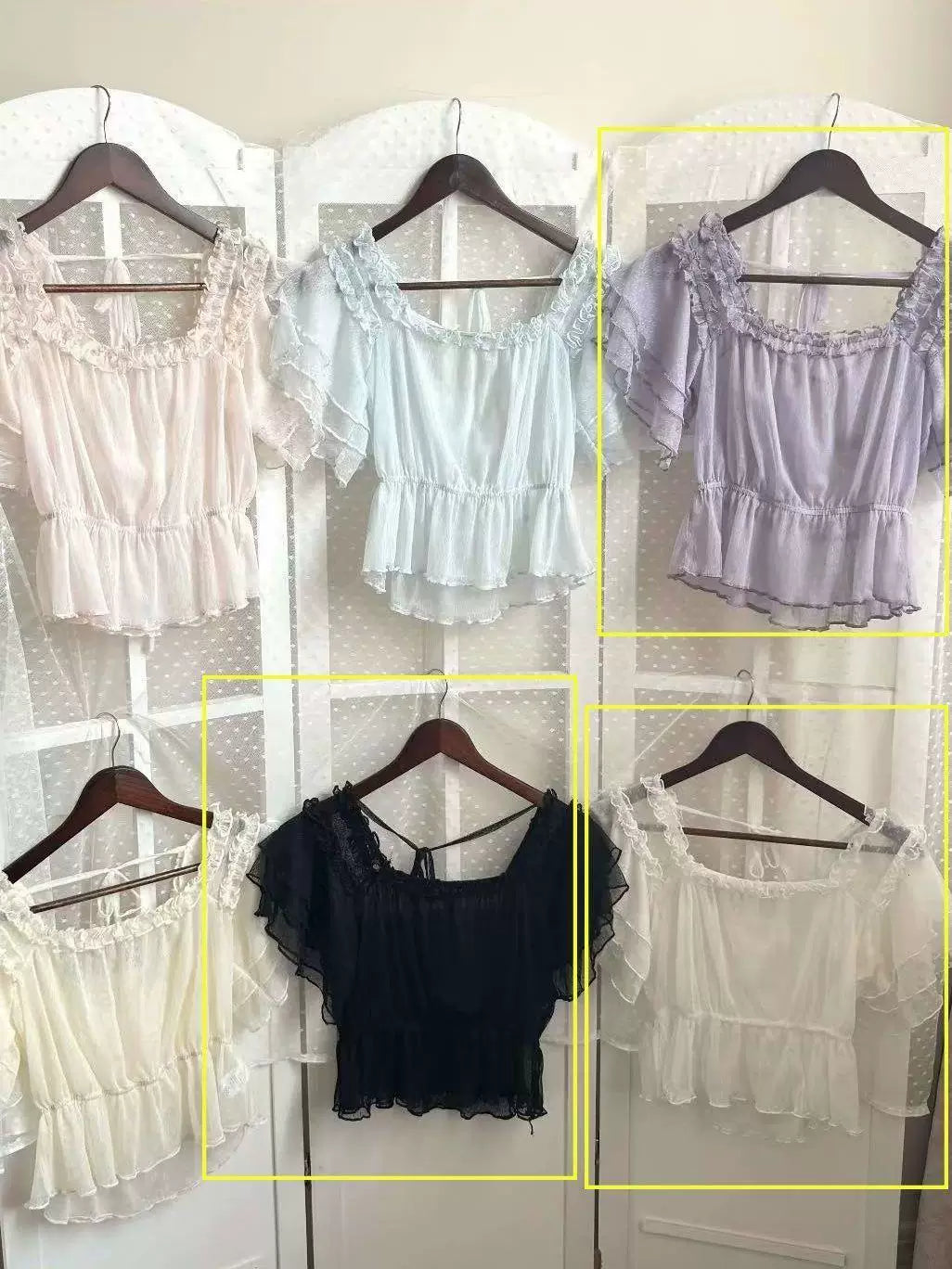 Sweetheart Dream Machine - Flutter Mesh - Sheer Mesh Inner Top with Short Flutter Sleeves