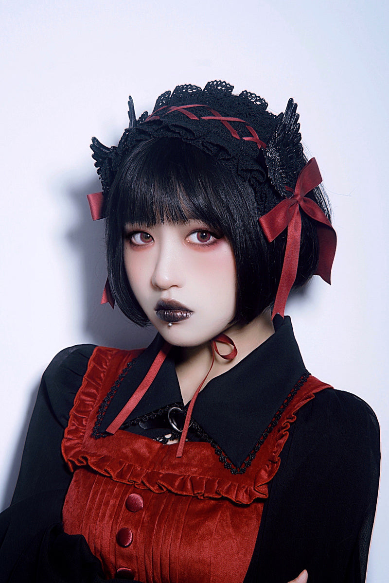 Strange Sugar - Handmade Gothic Lolita Black Red - Hairband Headwear
