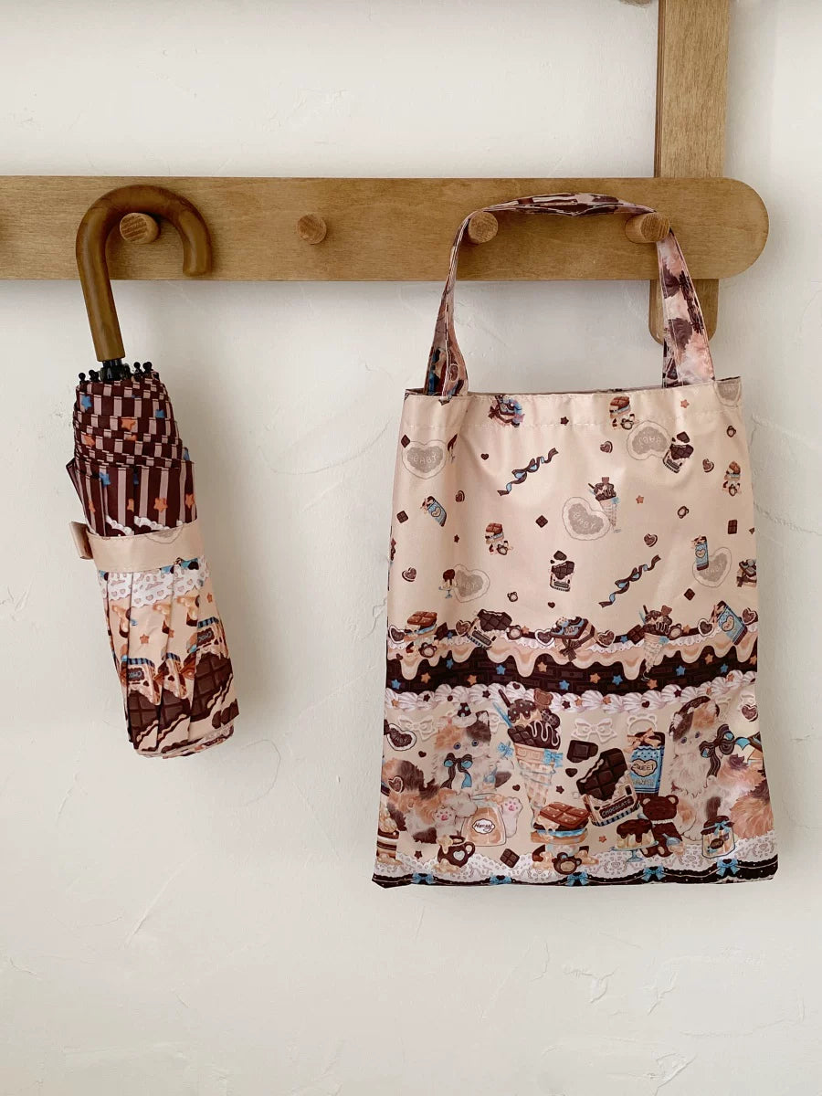Independent Brand - Milk Coffee Calico Cat - Cat-Print Sun/Rain Umbrella