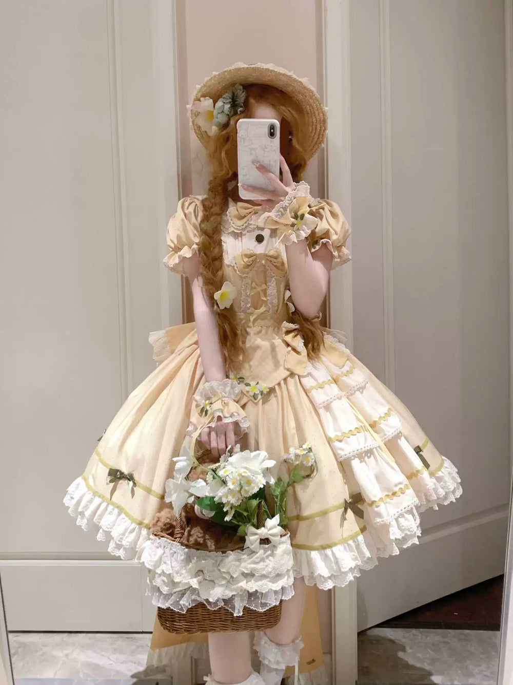 Fluffy Bunny Bubble Cake yellow Lemon Mille-Crepe OP dress with lace trim
