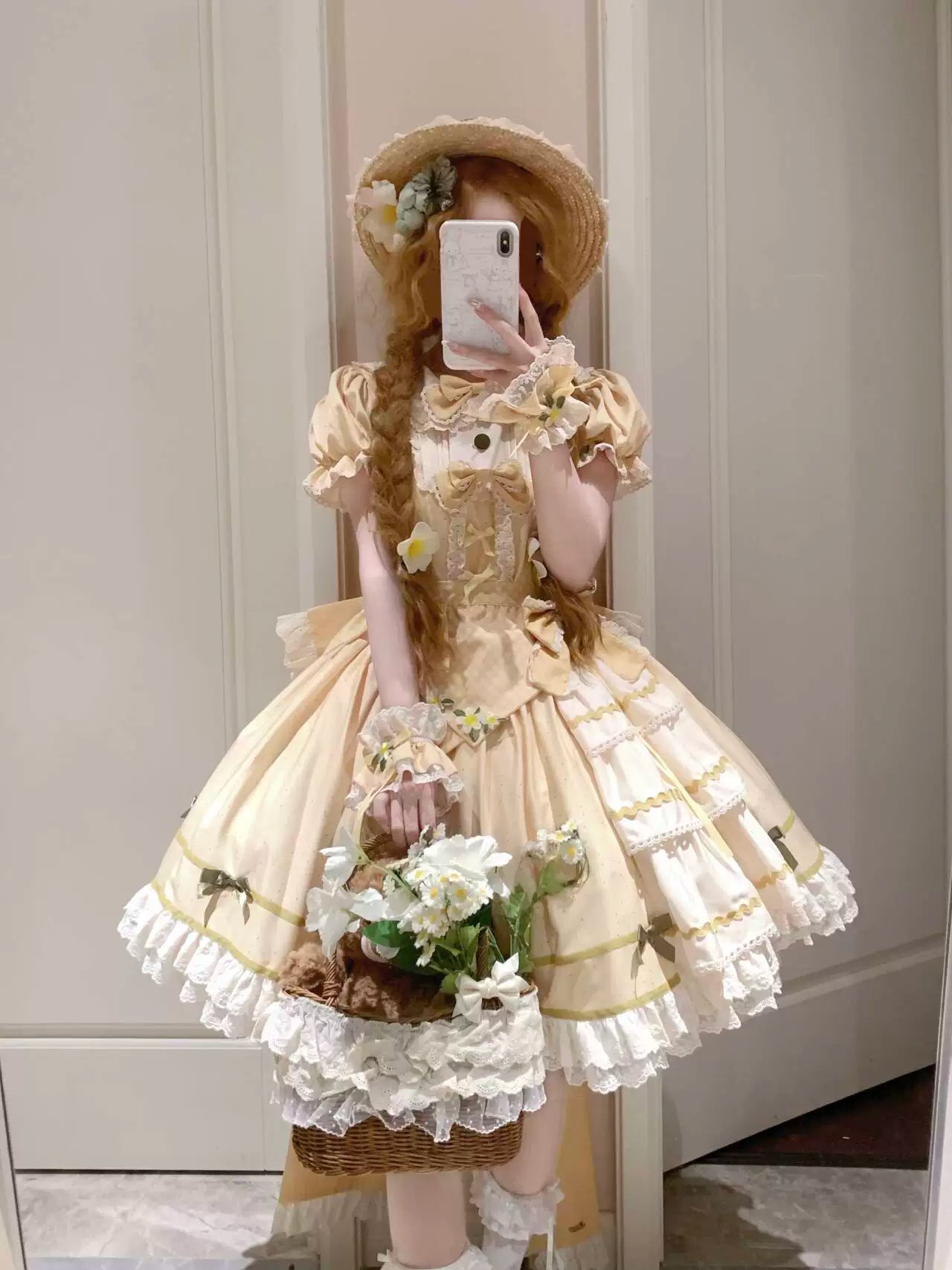 Fluffy Bunny Bubble Cake yellow Lemon Mille-Crepe OP dress with lace trim
