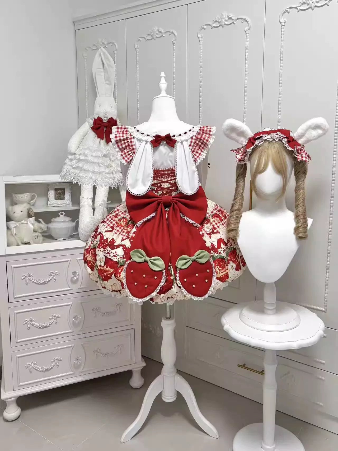 Bubble Bear - Strawberry Bud - Strawberry-Print JSK with Bow Trim