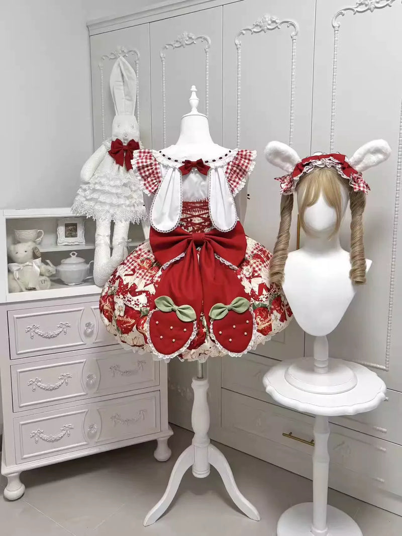 Bubble Bear - Strawberry Bud - Strawberry-Print JSK with Bow Trim