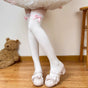 Side white socks, pink bow, over-the-knee socks / One Size