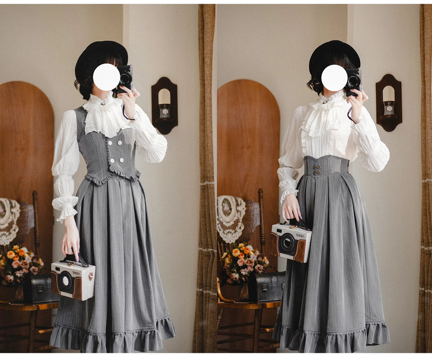 Forest Wardrobe - Misty Forest - White Classic Lolita Long Sleeve Blouse, Detachable Jabot