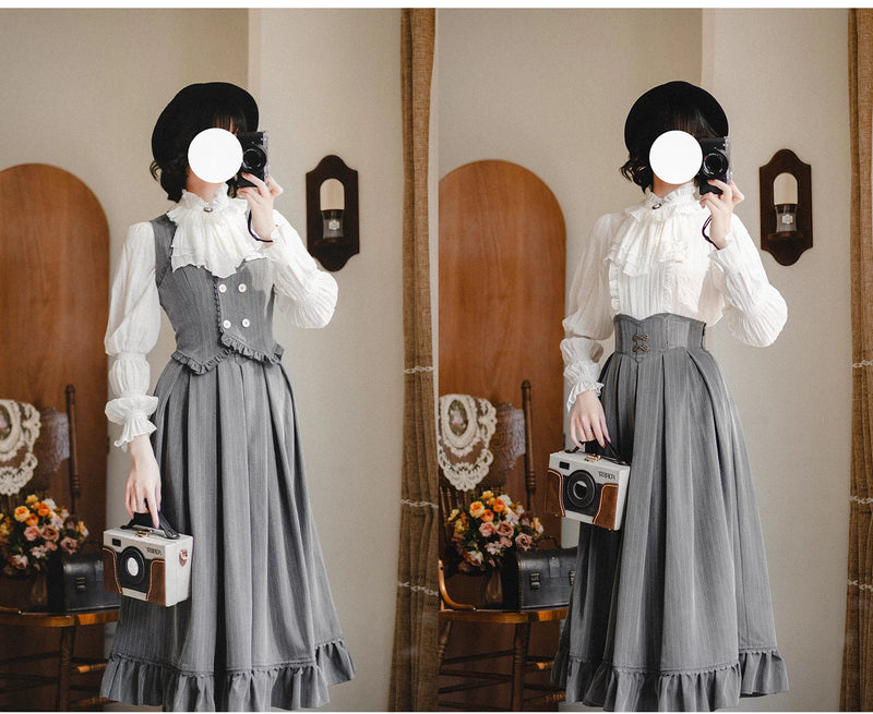 Forest Wardrobe - Misty Forest - White Classic Lolita Long Sleeve Blouse, Detachable Jabot