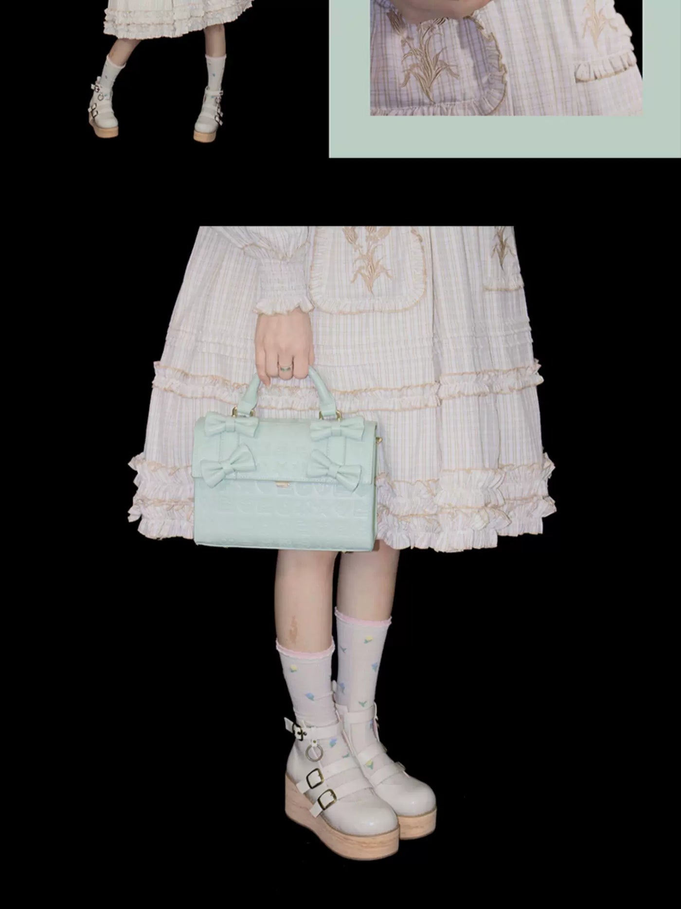 LovelyLota - Sweetheart Chocolate - Embossed Bow Bucket Bag