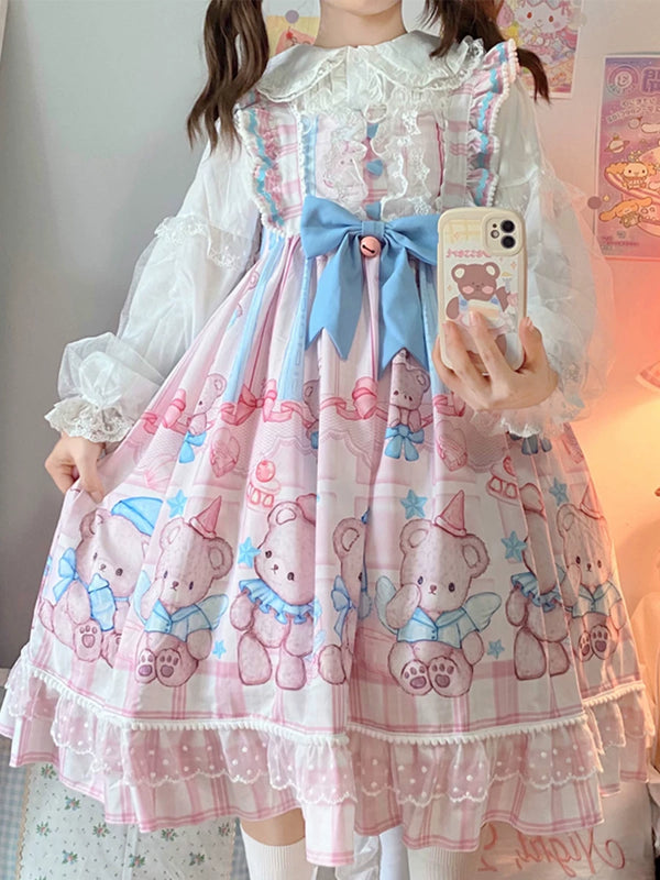 Yueele - Teddy Tea Party - Plus-Size Lolita Outfit Set - front view