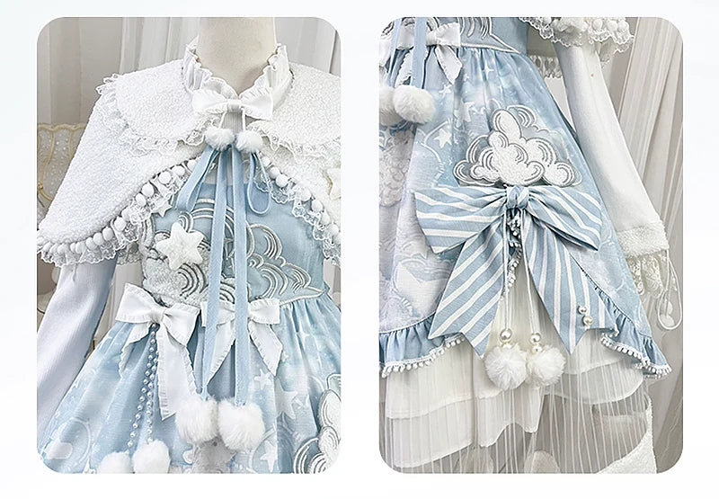 Letters from Unknown Star - Cloudscape Dream - Sweet Lolita JSK Suit, Fleece Cape