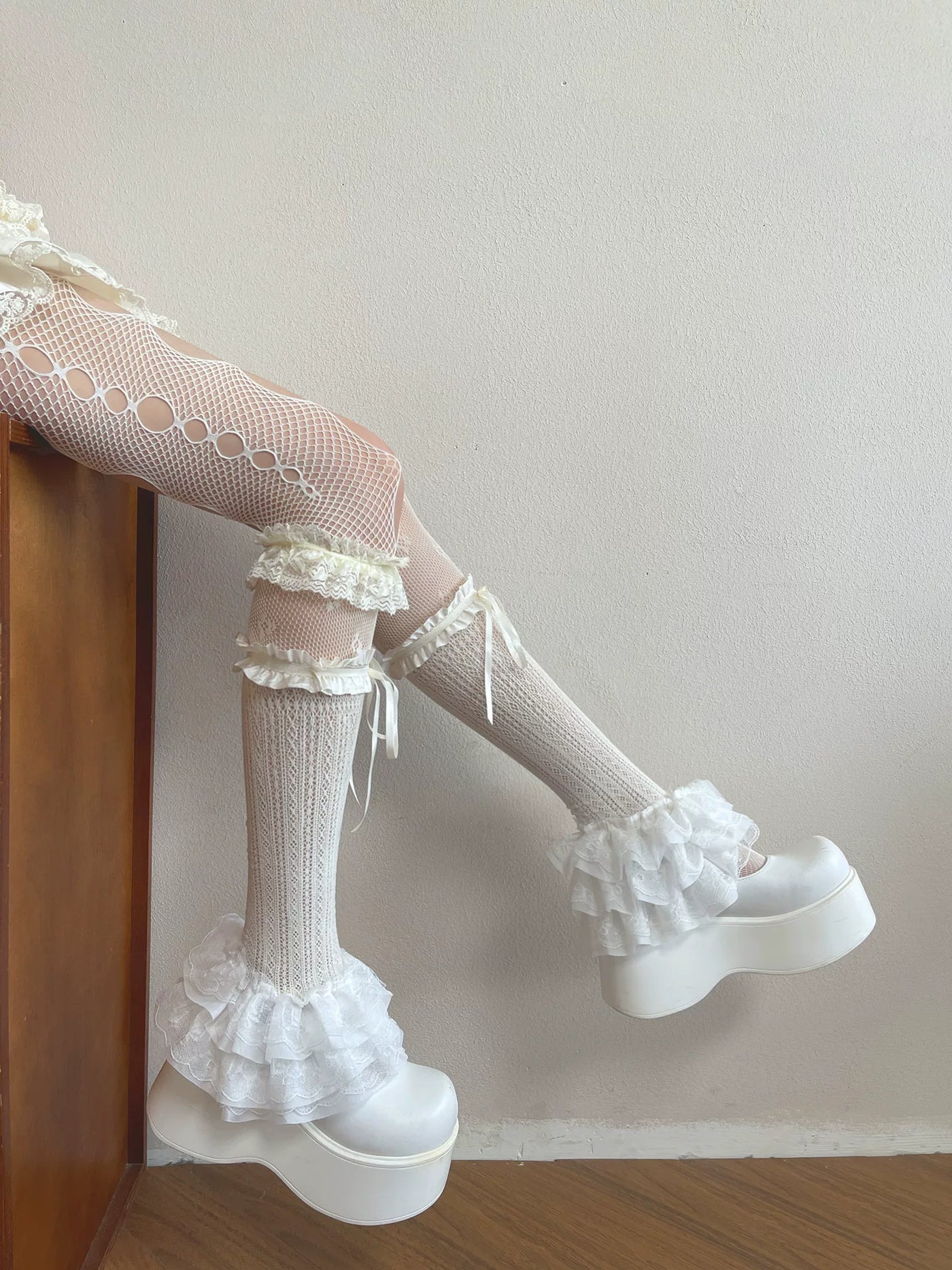 Sock Noble - Cream Cutout - Tights or lace stocking covers with wide lace trim