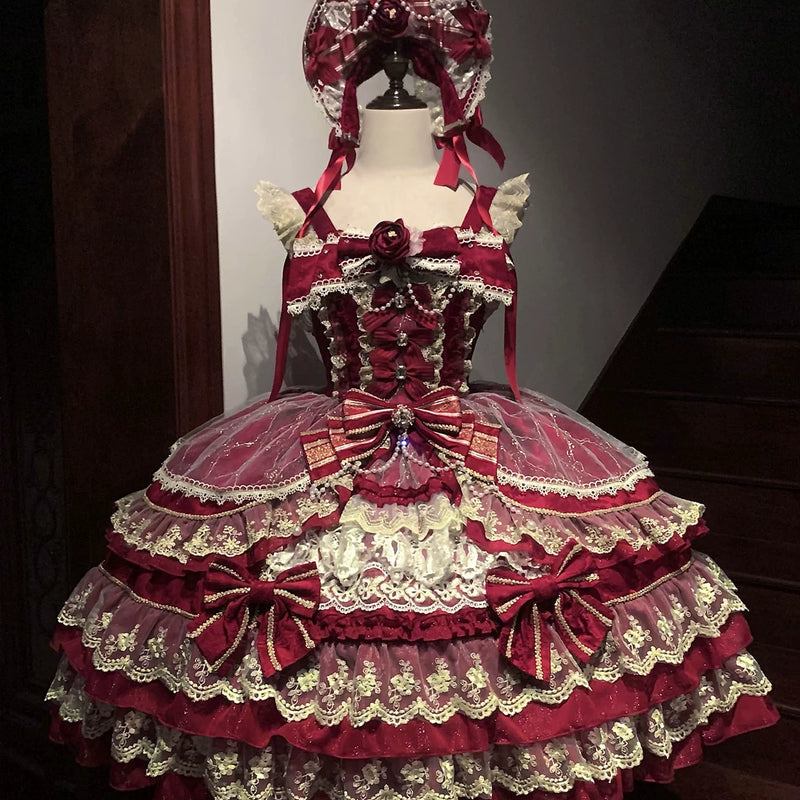 Hanguliang - Gem Crown - Tiered sweet Lolita jumper skirt