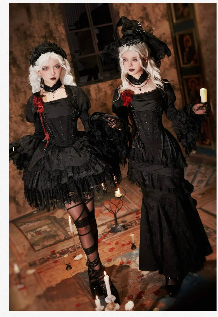 With PUJI - Twilight - Black Gothic Lolita Skirt Set, Witch-Inspired