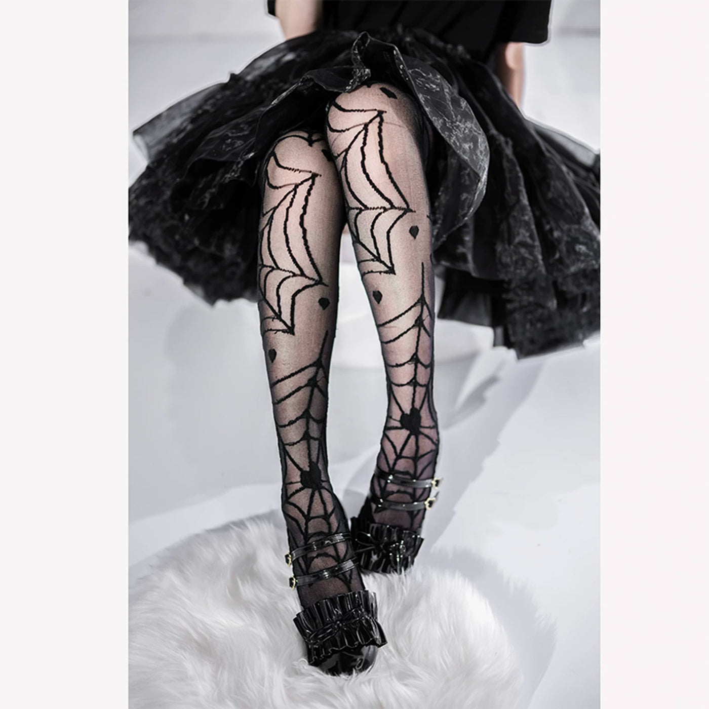 roji roji - Clotho's Heart - Sheer Over-the-Knee Socks with Spiderweb and Heart Motifs