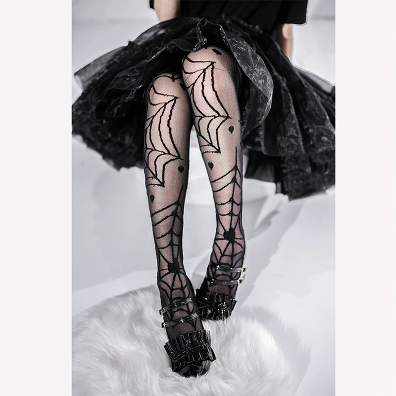 roji roji - Clotho's Heart - Sheer Over-the-Knee Socks with Spiderweb and Heart Motifs