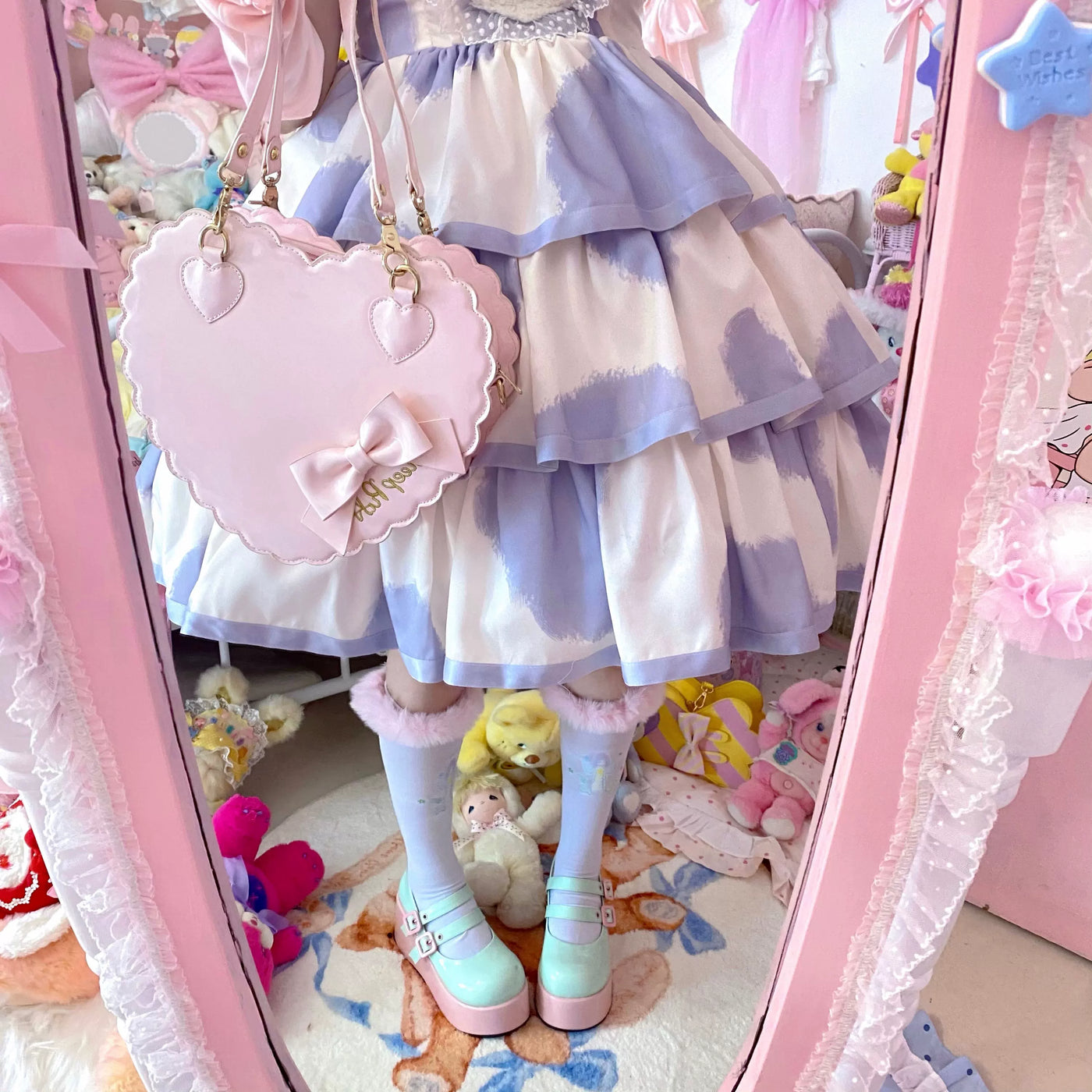 Tata Long Ear - Milk Cake Cow Print - Cow-Print JSK Dress with Three-Section Skirt