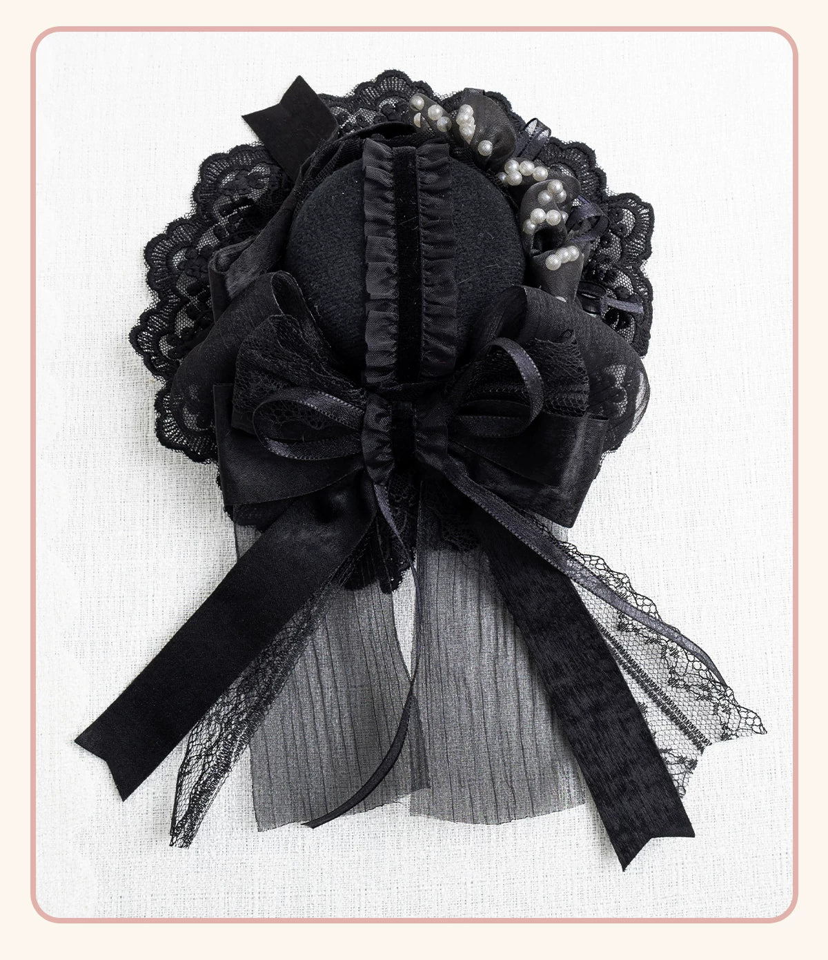 Stardust Rose - A035 Black Lace - Black Lace Headwear and Hand Sleeves with Ribbon Bows