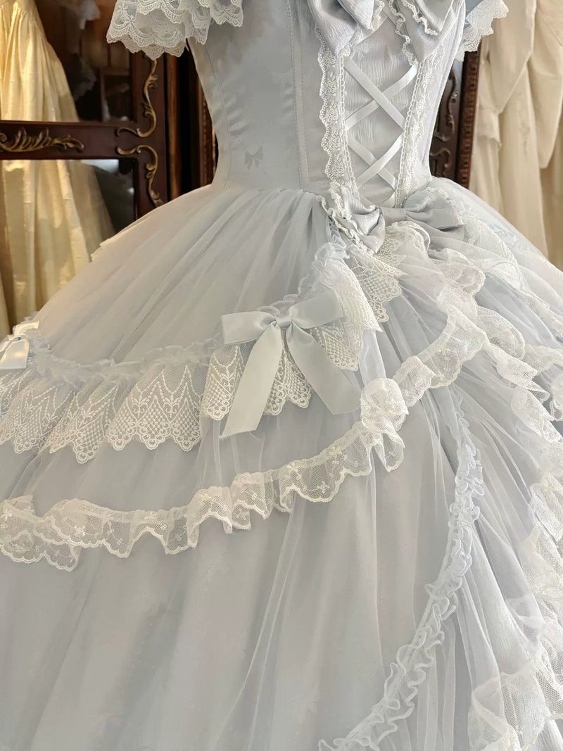 Creamy - Blue Princess - Pale Blue Lolita Dress with Layered Lace and Bow