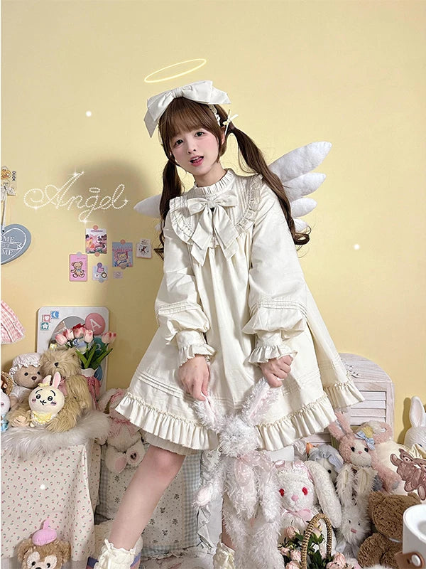 Creamy - Academy - White Blouse Set with a Large Neck Bow