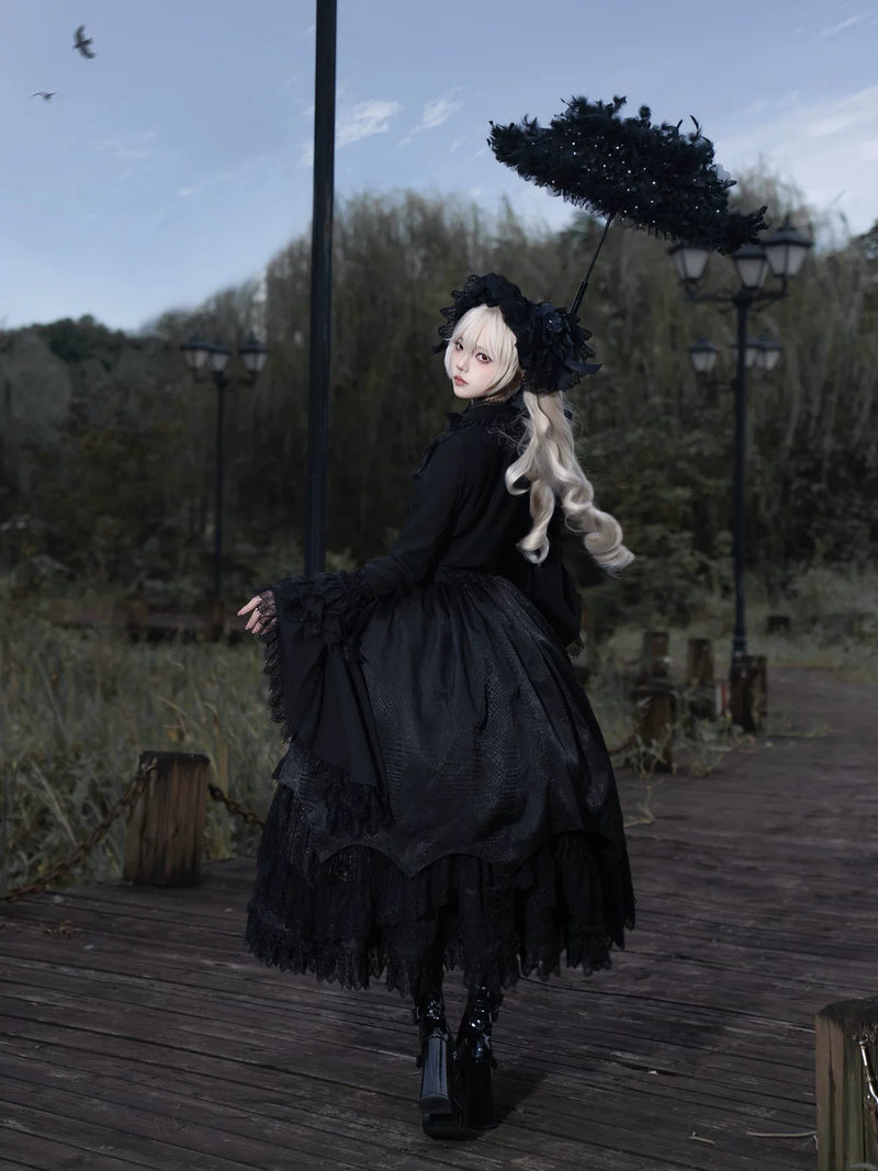 DMFS Lolita - Broken Winged Bat - Gothic Lolita Shirt & SK Set, Bat-wing Shaped Hem