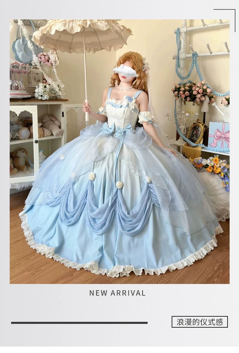 Emoji Dream - True Love's Kiss - Gradient blue sweet lolita one-piece