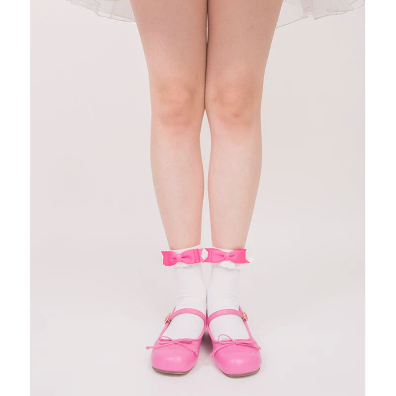 roji roji - Jenny Doll Lace Bow - Mid-Calf Socks with Lace Bow Cuffs