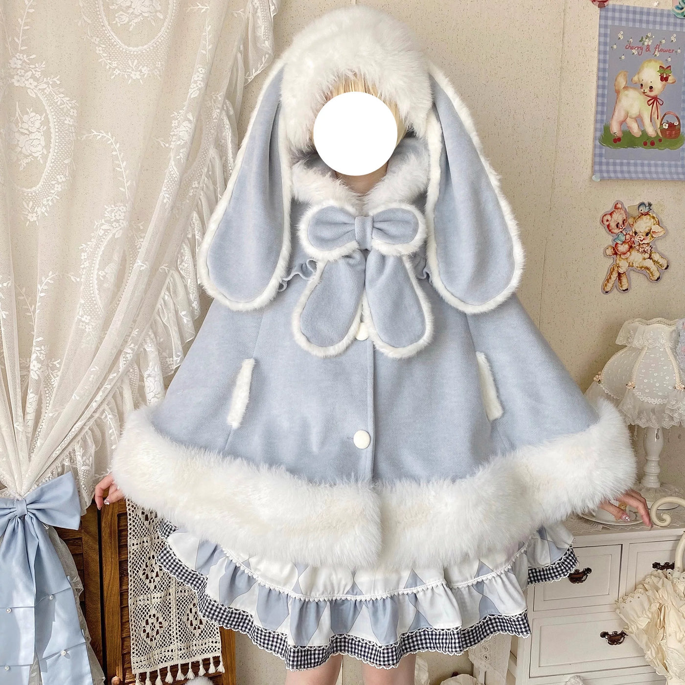 Thousand Wood - Long-Eared Rabbit - Woolen Cape with Bunny-Ear Hood
