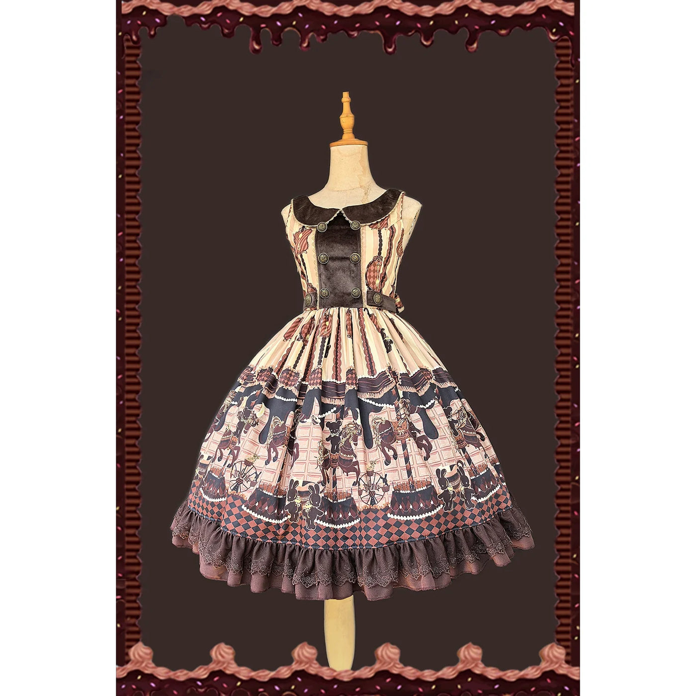 Chocolate Carousel - Peter Pan Collar Old School Lolita JSK Dress, Carousel Print (L M S XL) 43764:785944