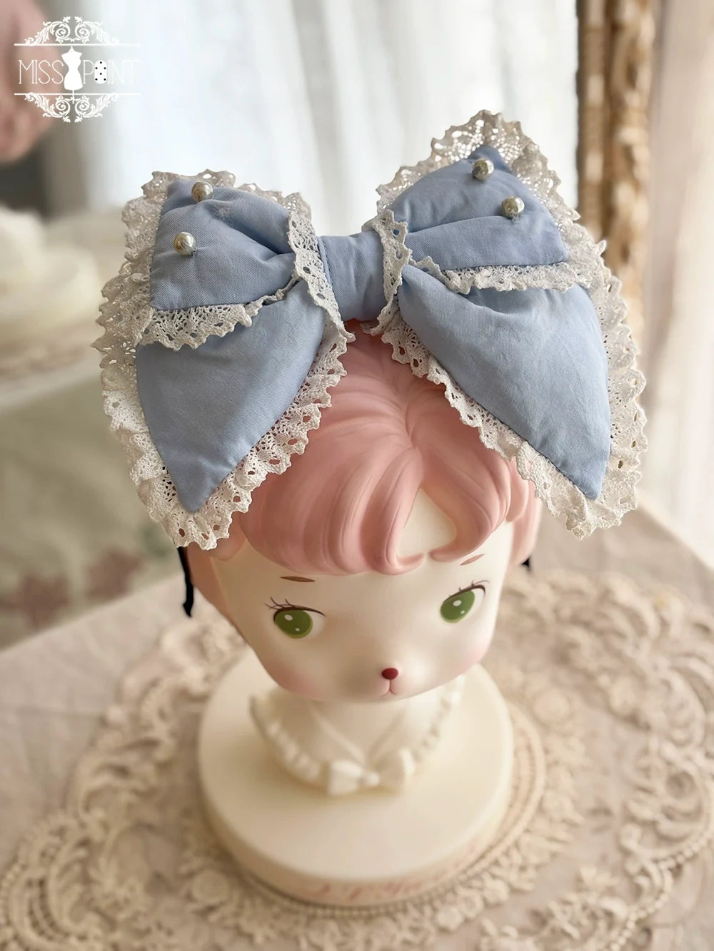 Vintage Petal Rabbit - Old School Lolita Headdress Suit With Bunny Ear A blue padded large KC only