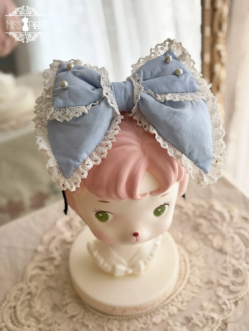 Vintage Petal Rabbit - Old School Lolita Headdress Suit With Bunny Ear A blue padded large KC only