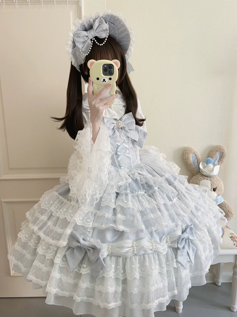 Apricot Dream Prelude sweet lolita doll JSK with pearl waistband trim