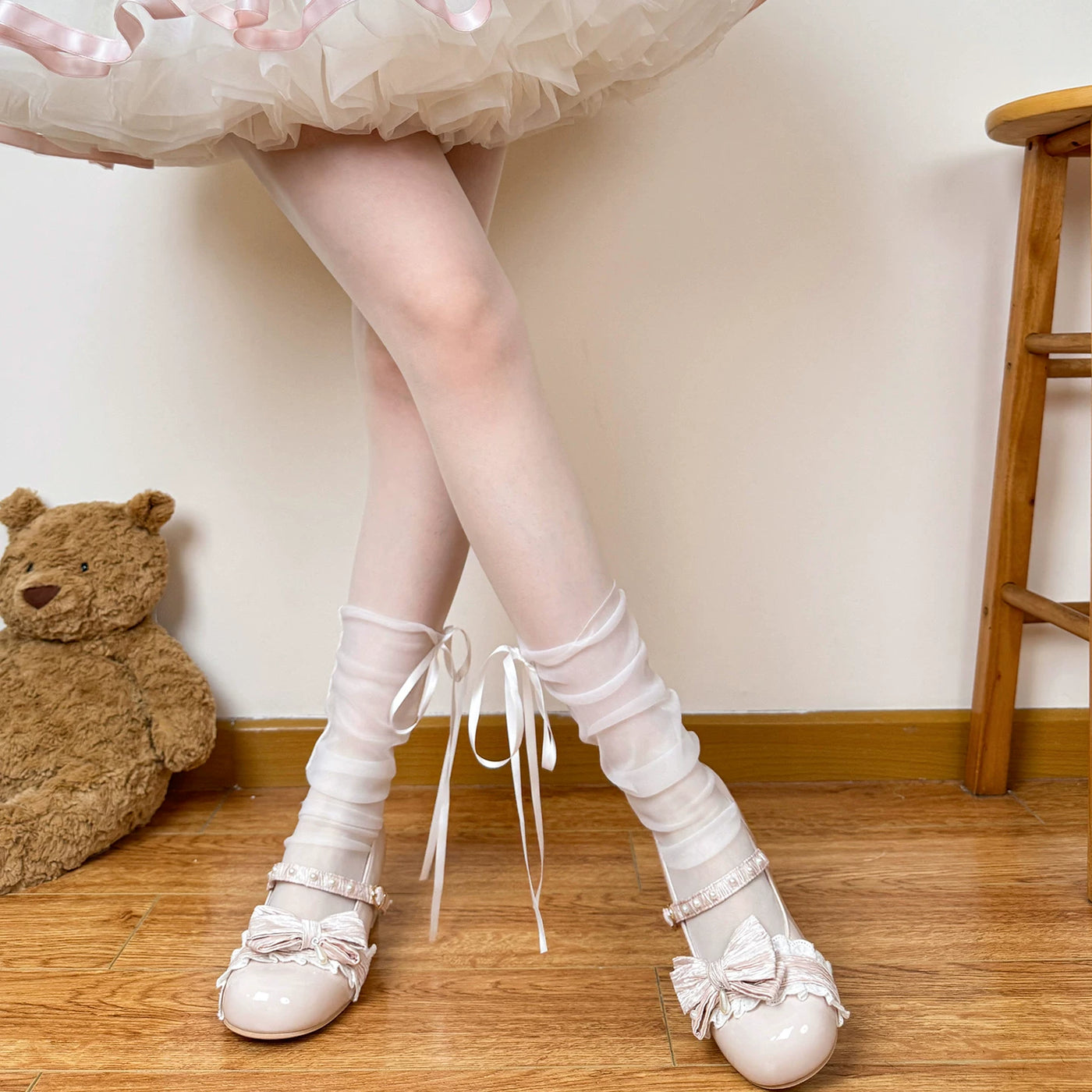 Chubby Bear Tales - Ballet Bow Collection - Mesh socks with varied bow and lace details