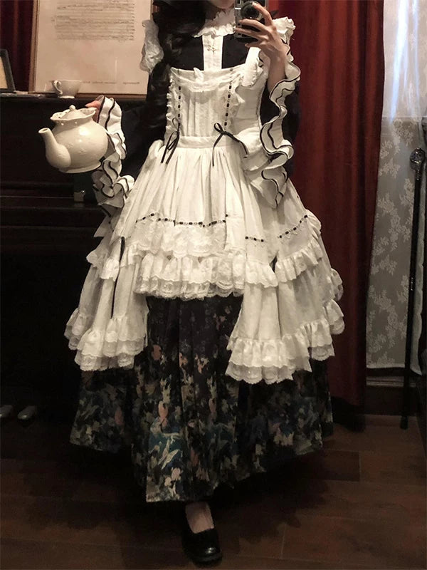 Creamy - Ming-Style Fusion - Lolita Dress Set with a Cross-Collar Top and Mamian Skirt