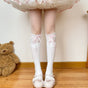 Calf socks, white socks, pink ribbon / One Size