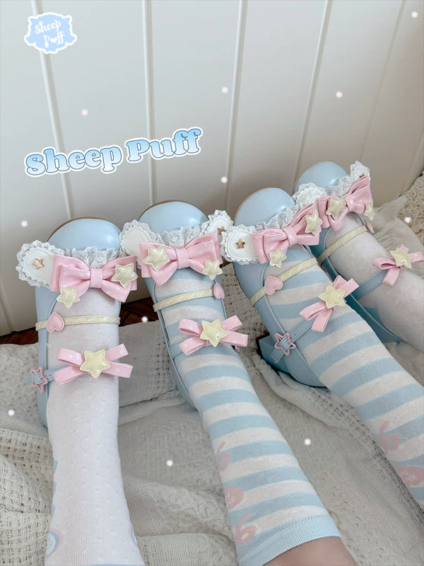 Sheep Puff Puppy Gummy Pro Lolita shoes with playful sheep and puppy design, featuring pastel colors and decorative bows.