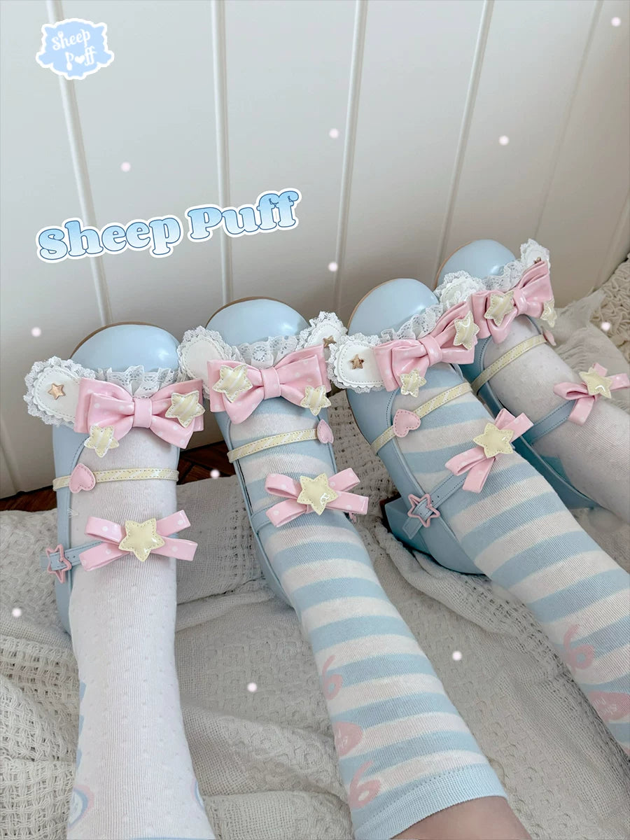 Sheep Puff Puppy Gummy Pro Lolita shoes with playful sheep and puppy design, featuring pastel colors and decorative bows.