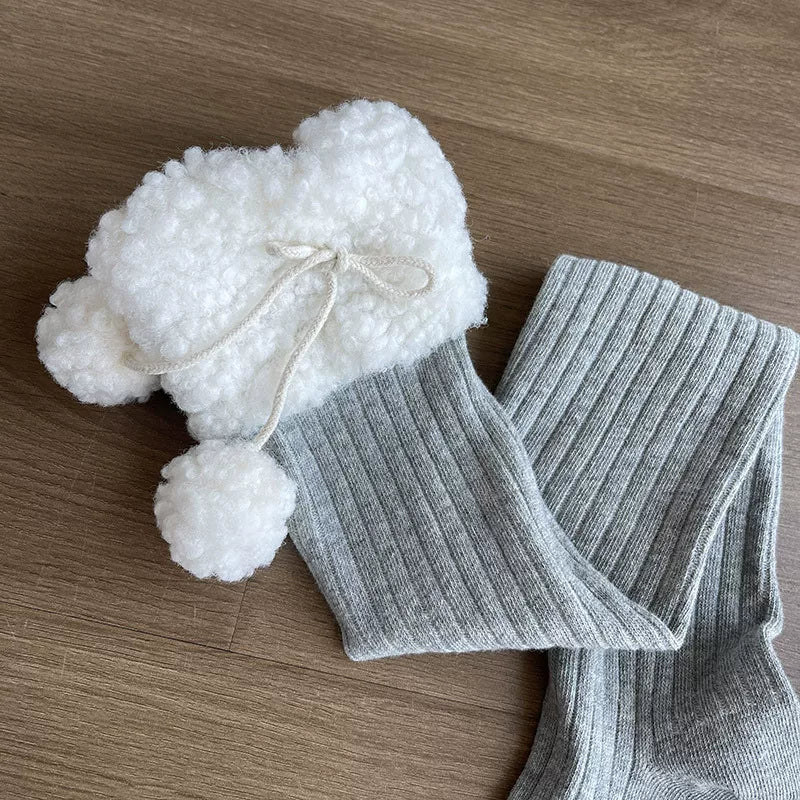 Sock Noble - Christmas Pom-Pom - Over-the-Knee Socks with Fuzzy Cuffs