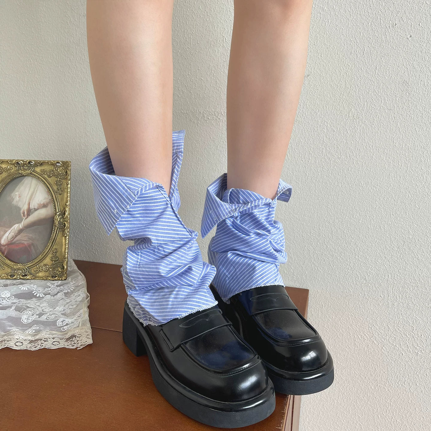 Sock Noble - Blue Sailor Stripe - Blue-and-White Striped Sock Covers with Tie Details
