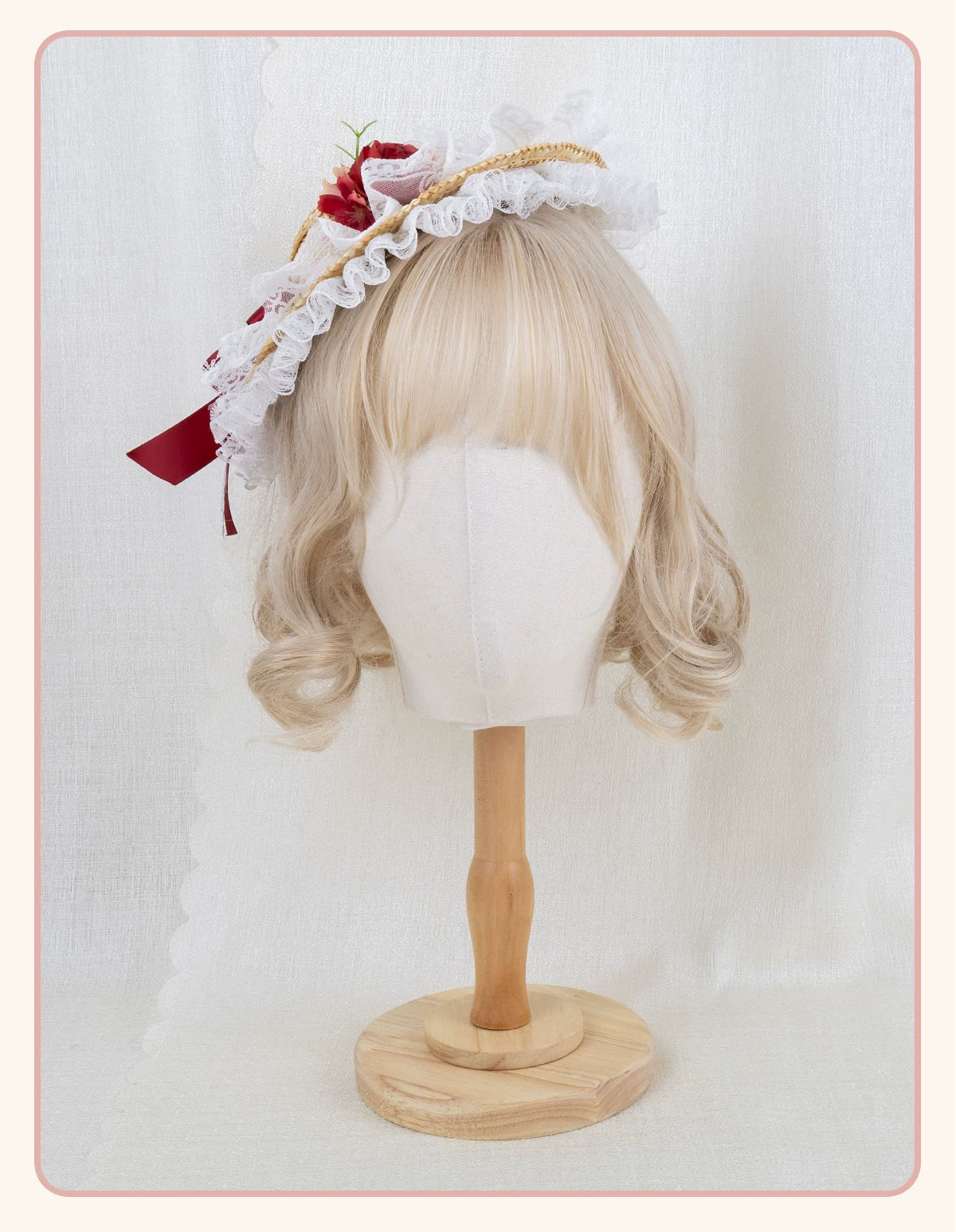 Stardust Rose - Forest Lace Bow - Straw Flat Hat with Lace Bow Hair Clip