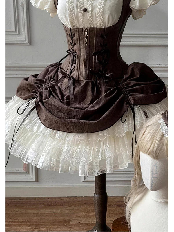 Creamy - Little Rabbit - Brown JSK Four-Piece Set with Rabbit-Ear Hat