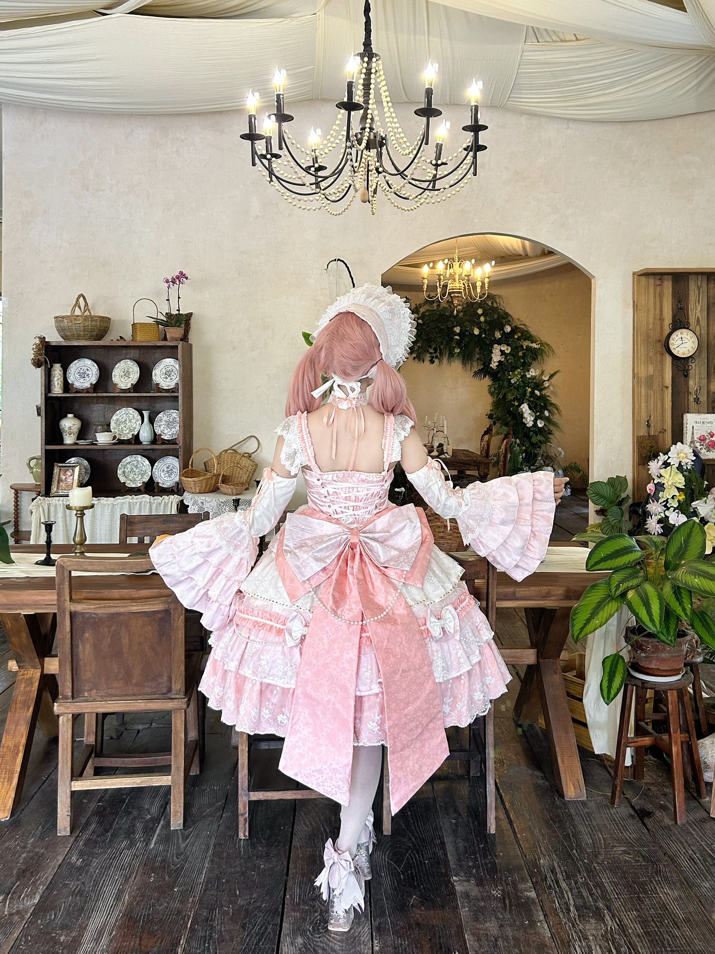 Hello Princess Lolita - Falling Cherry Blossoms - Plus-Size Bridal-Style Lolita Dress with Tiered Lace Skirt – detail view 4