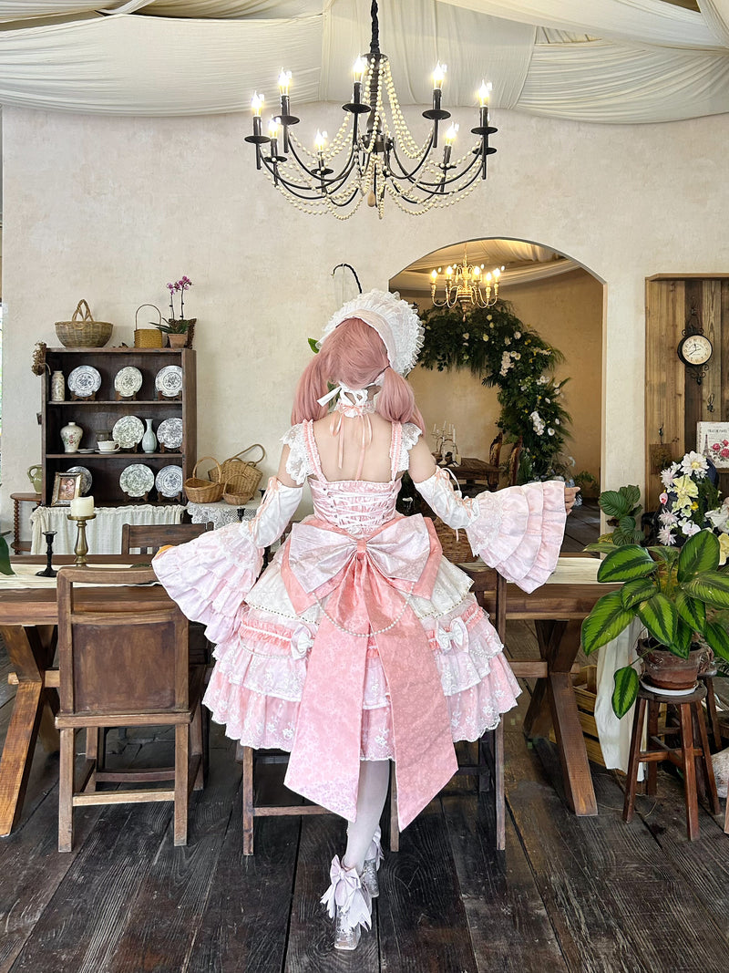 Hello Princess Lolita - Falling Cherry Blossoms - Plus-Size Bridal-Style Lolita Dress with Tiered Lace Skirt – detail view 4
